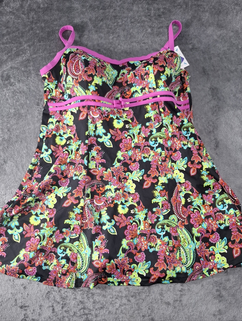 Fit 4U Pink Empire Banded Multicolor Paisley  One Piece Swimsuit Dress Sz 14 NWT - Picture 8 of 9